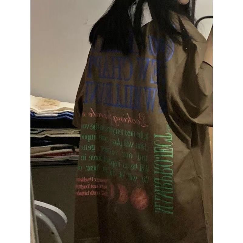 100%純棉ins美式復古街頭夏季韓版寬鬆bf國潮高街棕色短袖t恤女潮