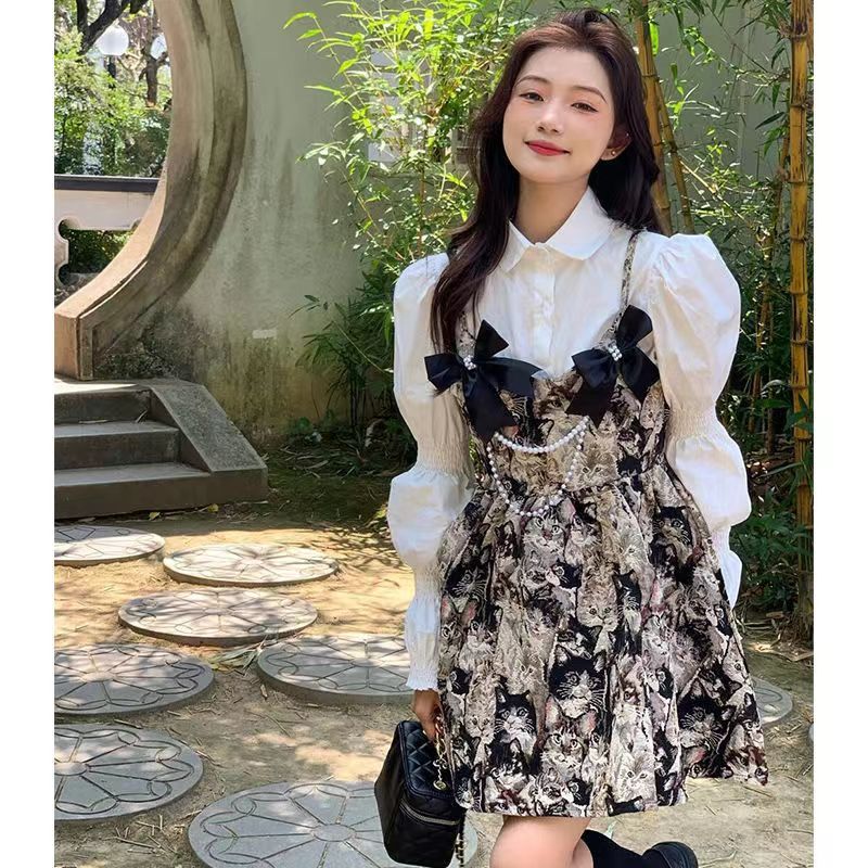春季甜美小禮裙兩件套裙女2023設計感公主吊帶蓬蓬裙裝生日連衣裙