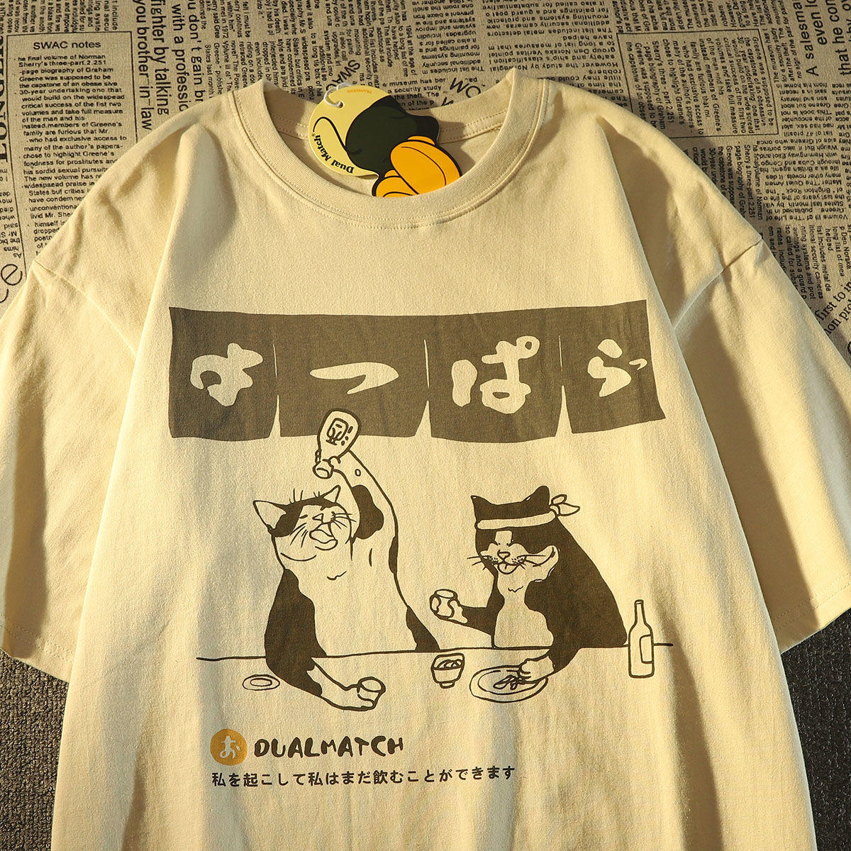 Hong Kong style ins versatile Japanese cartoon summer 100% cotton short-sleeved T-shirt for men and women couples slimming half-sleeved T-shirt