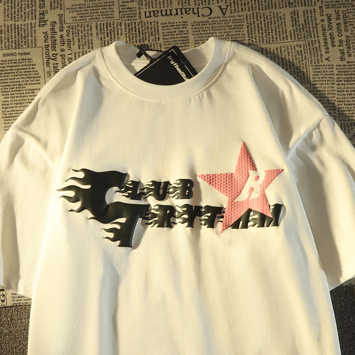 港風ins學生百搭寬鬆100%純棉短袖t恤男女復古字母印花體恤上衣服