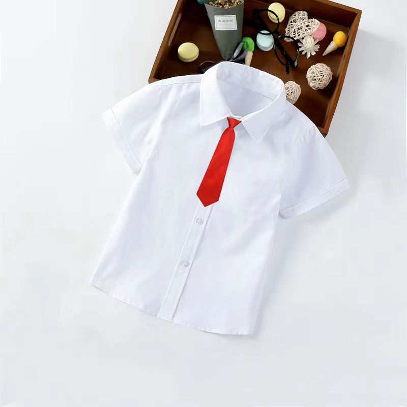 男童白衬衫儿童纯色衬衣长袖棉2-14岁儿童白色衬衫小学生表演服