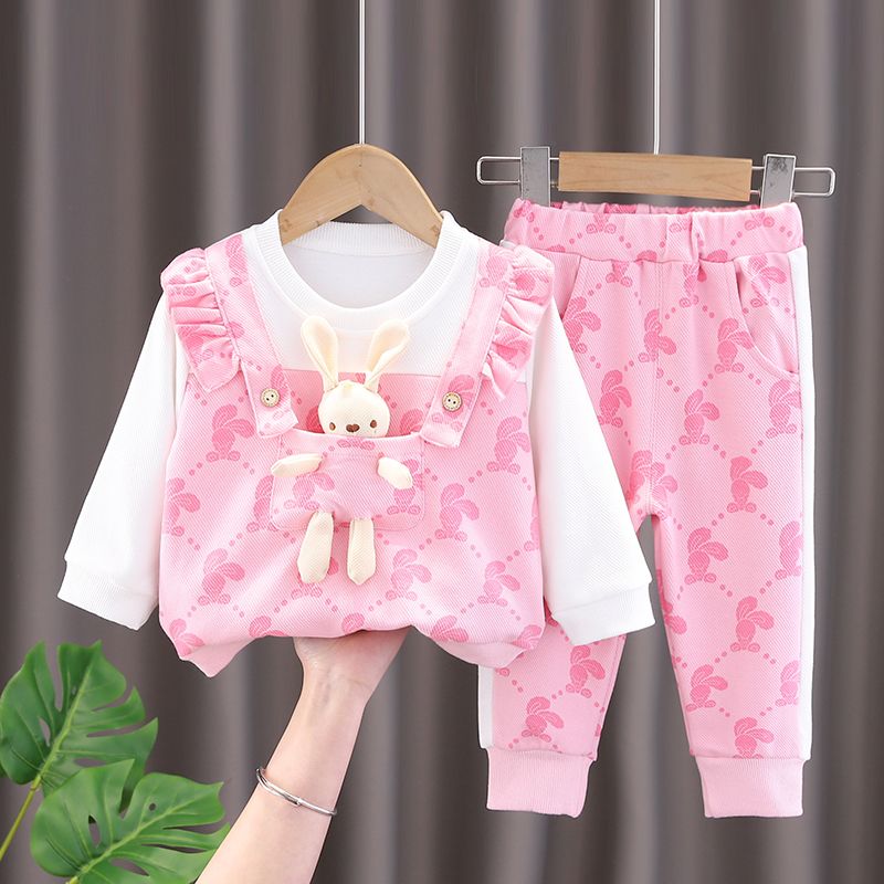 女童春裝套裝2023年新款洋氣小女孩韓版時髦女寶寶衛衣嬰兒衣服潮