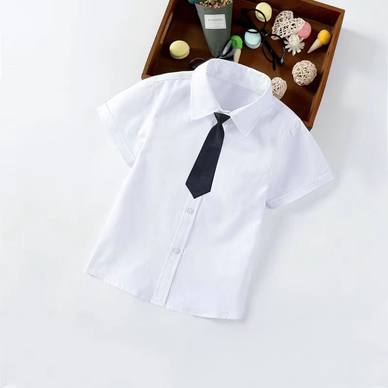 男童白衬衫儿童纯色衬衣长袖棉2-14岁儿童白色衬衫小学生表演服