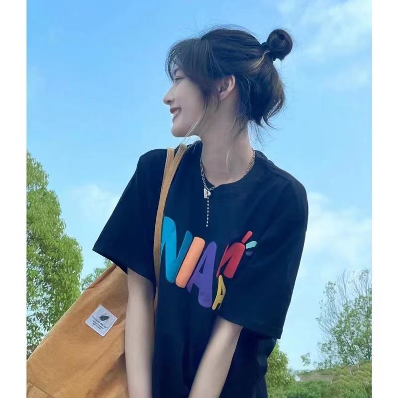 100%純棉高街復古丅恤短袖女小眾設計感oversize寬鬆ins風上衣潮