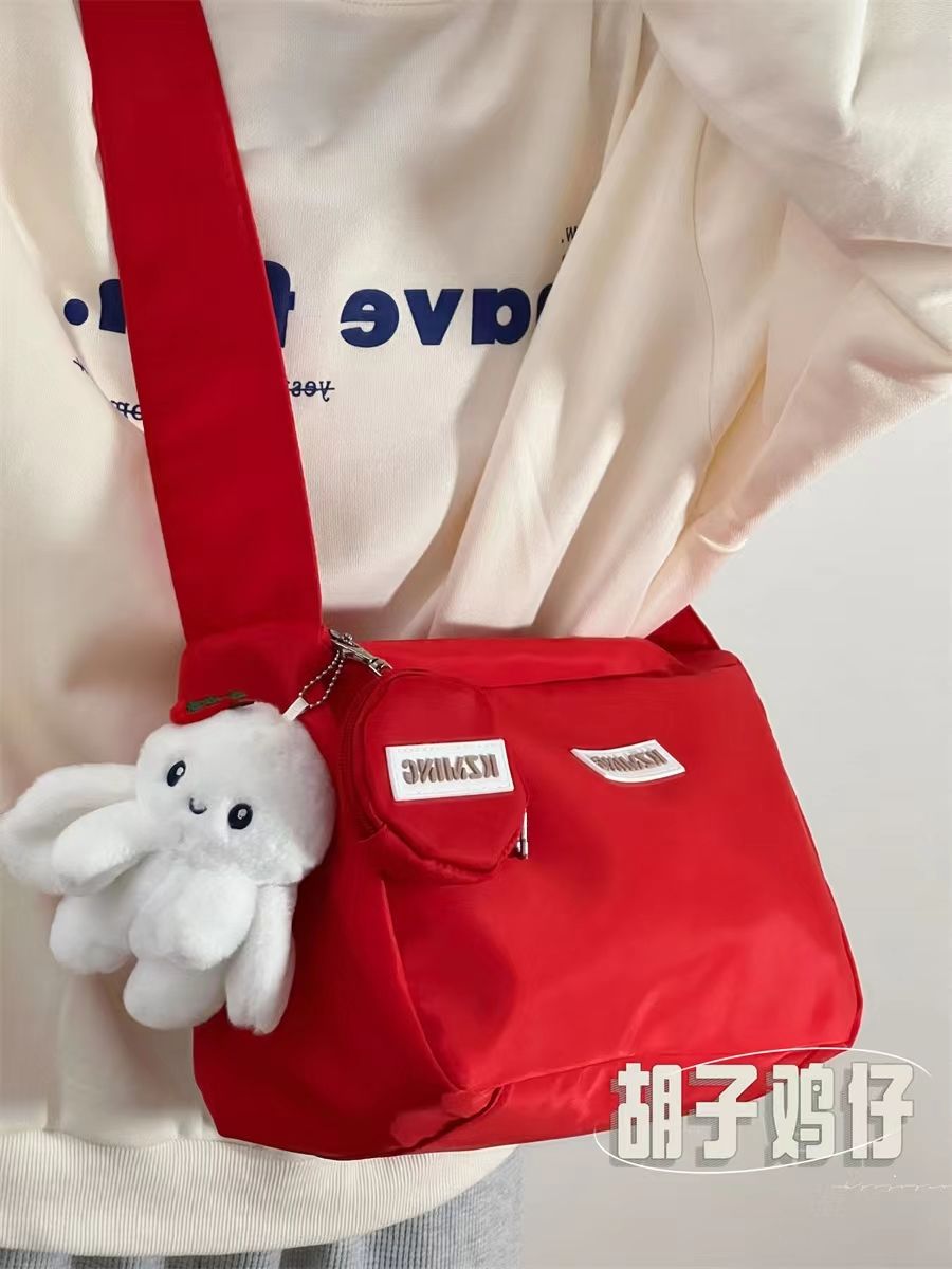 小眾復古潮流簡約百搭包包女大容量斜挎包休閒運動學生尼龍單肩包