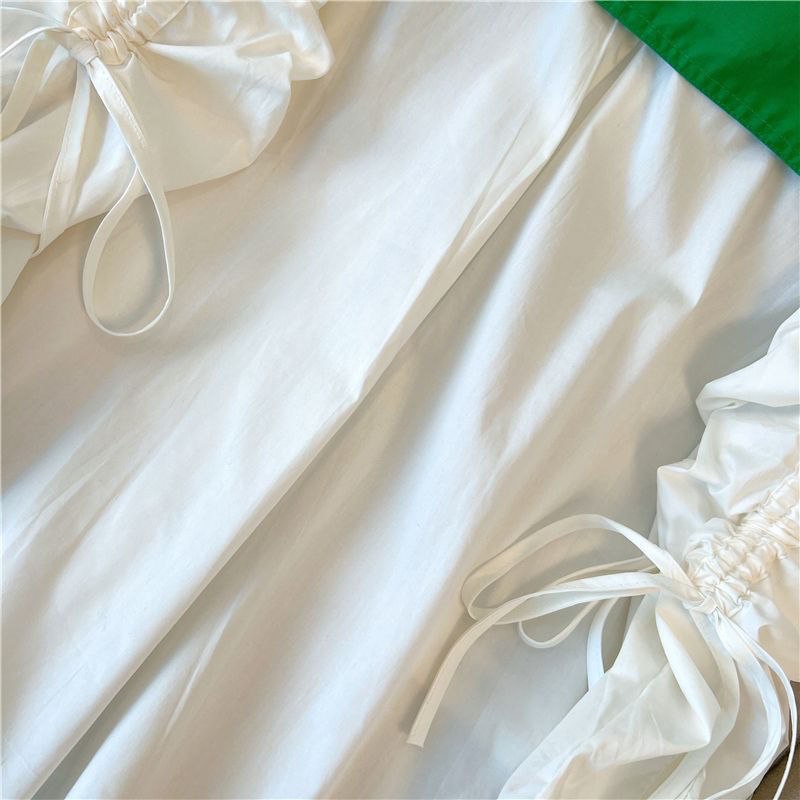 春季新款大尖领设计感小众宽松休闲白色拼接衬衫女长袖娃娃领上衣