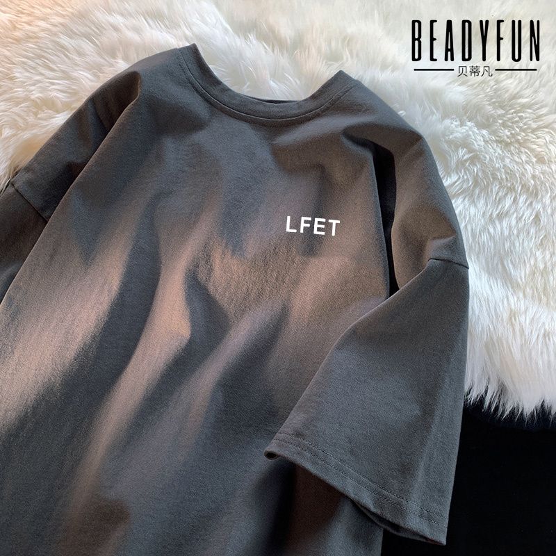 BEADYFUN 純棉夏季港風短袖t恤男韓版學生休閒潮流日系內搭上衣服