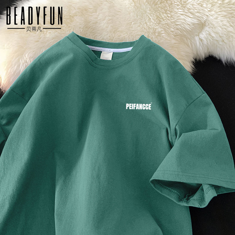 BEADYFUN 純棉短袖t恤男款2023夏季寬鬆潮牌休閒五分袖情侶裝衣服