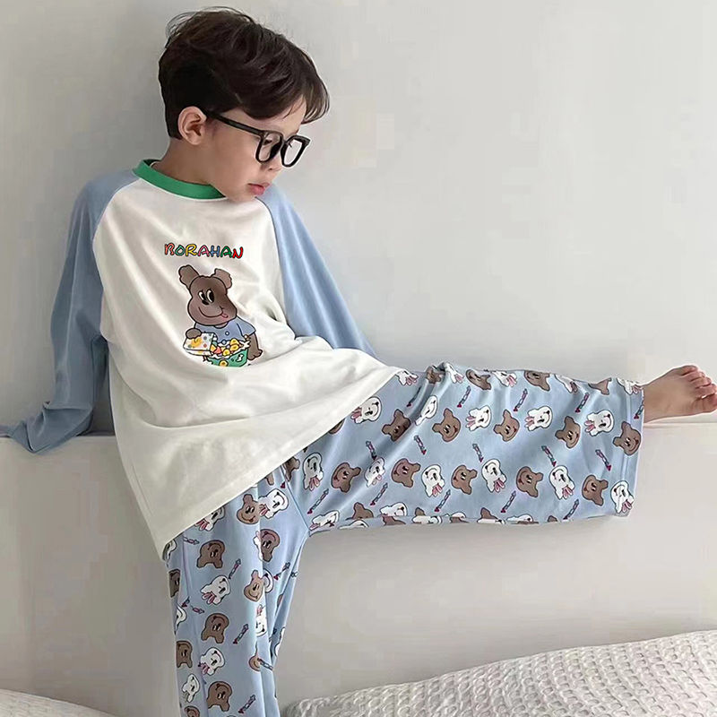 Children's home clothes parent-child suit  spring boys and girls cotton pajamas two-piece set foreign style Korean autumn clothes