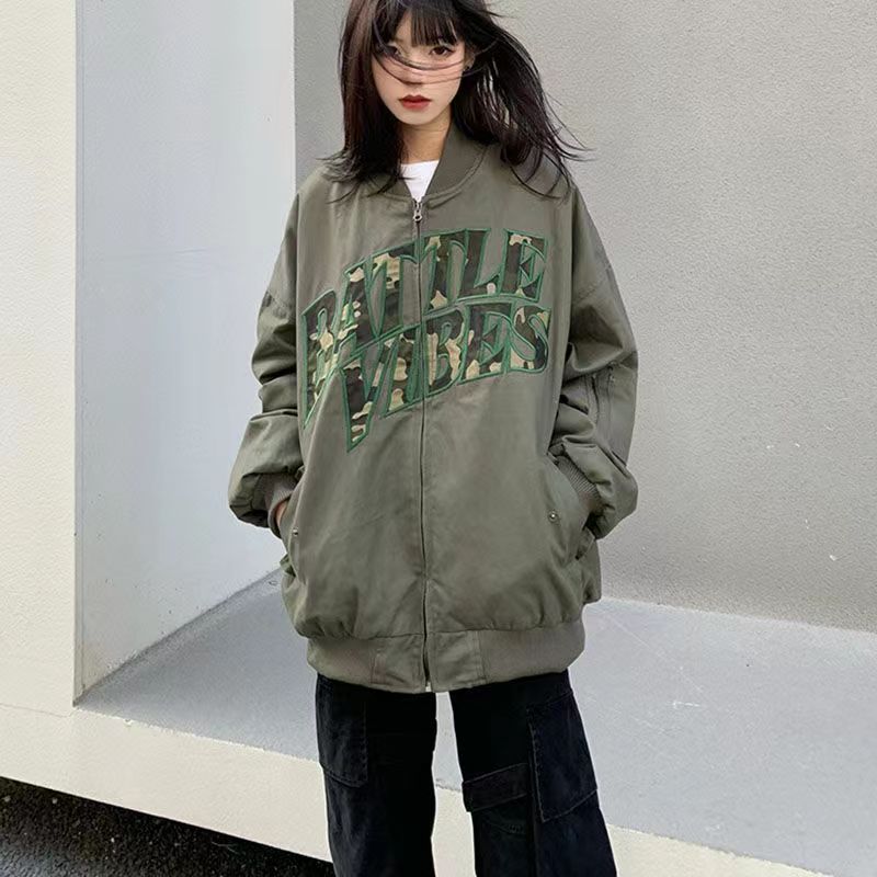  American street letter embroidered flight suit jacket retro baseball uniform high street spring new jacket top