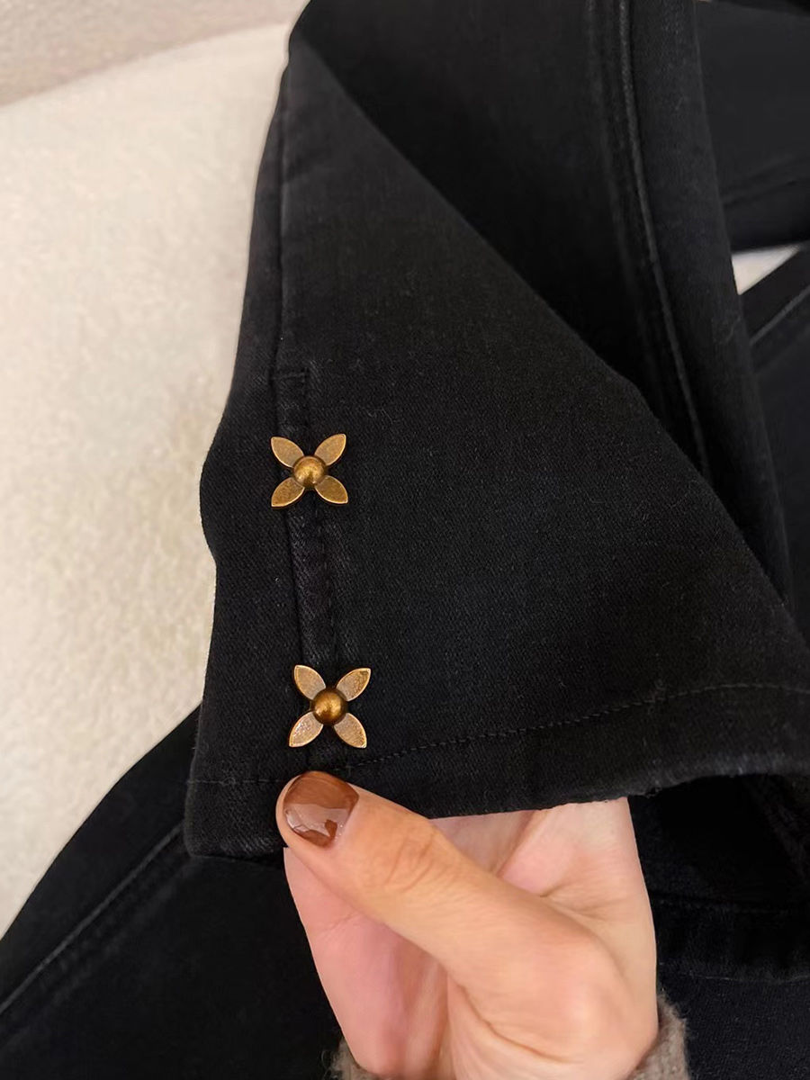 大碼胖妹妹黑色直筒九分牛仔褲女春款梨形身材高腰顯瘦彈力煙管褲