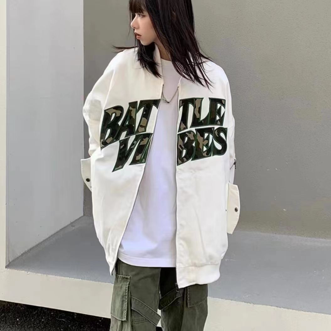  American street letter embroidered flight suit jacket retro baseball uniform high street spring new jacket top