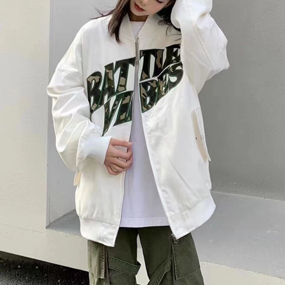  American street letter embroidered flight suit jacket retro baseball uniform high street spring new jacket top