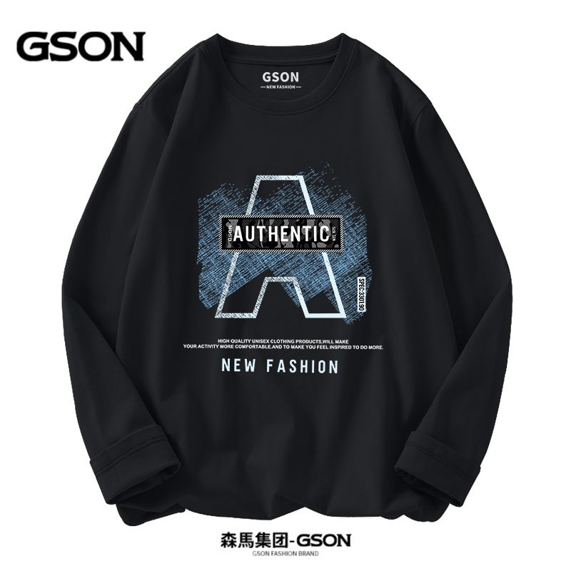 品牌GSON男士純棉長袖t恤寬鬆潮流ins秋季圓領青年打底衫