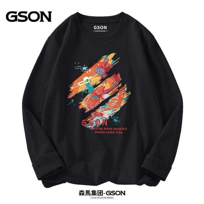 Brand GSON spring and autumn pure cotton long-sleeved T-shirt men's national trend round neck casual bottoming shirt couple style