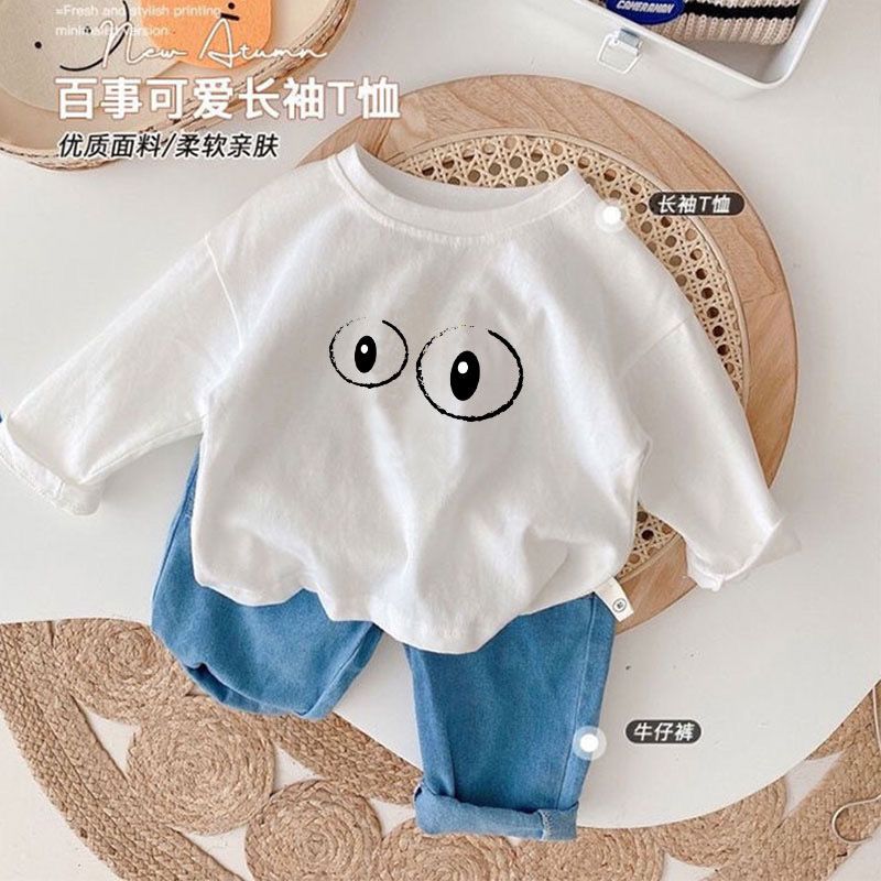 100% cotton children's long-sleeved bottoming shirt spring and autumn new print foreign style casual t-shirt men and women baby top trendy T