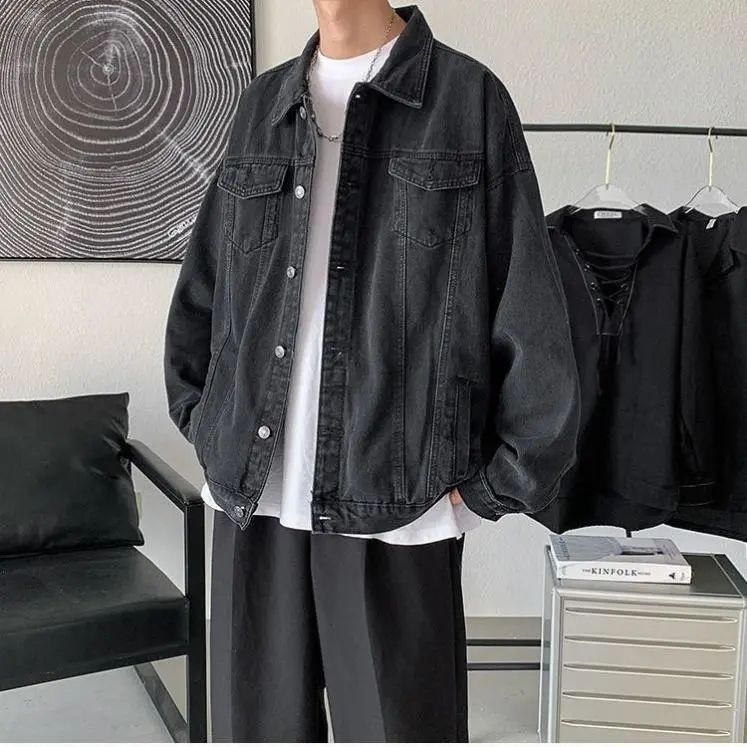 春秋韓版寬鬆百搭水洗做舊百搭簡約男女牛仔夾克外套潮痞帥設計感