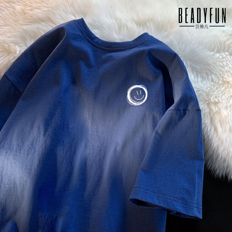 BEADYFUN 潮牌短袖男nis體恤寬鬆百搭港風五分袖衣服夏季短袖上衣