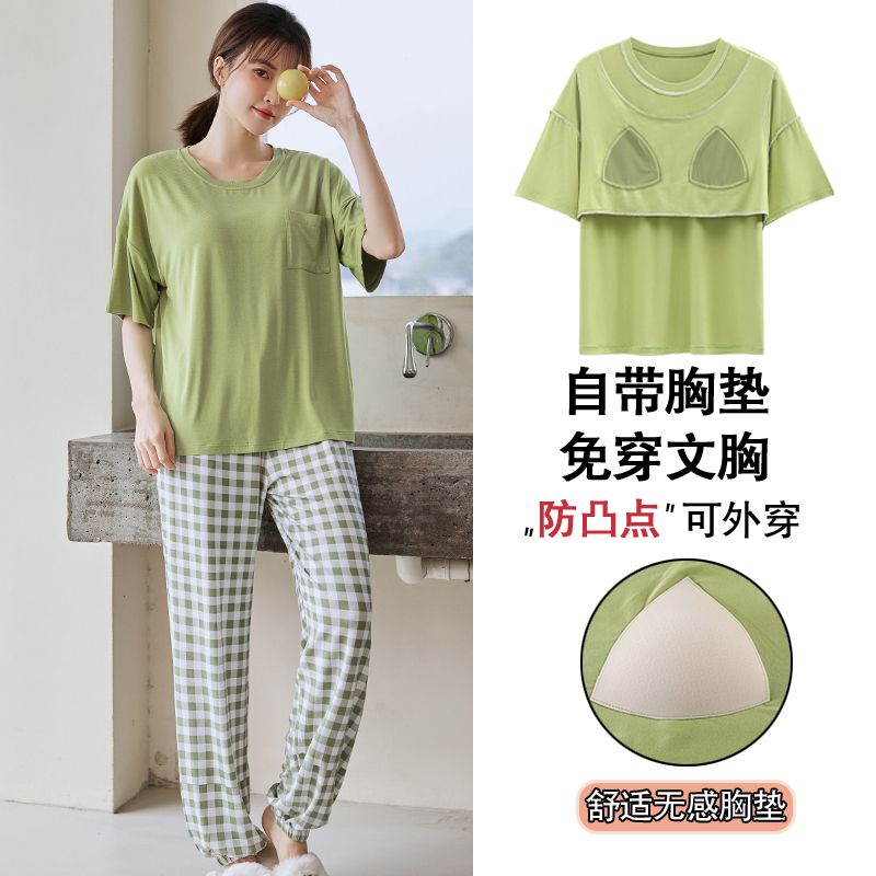 Pajamas women's summer modal thin short-sleeved shorts and trousers can be worn outside anti-convex casual home service suit