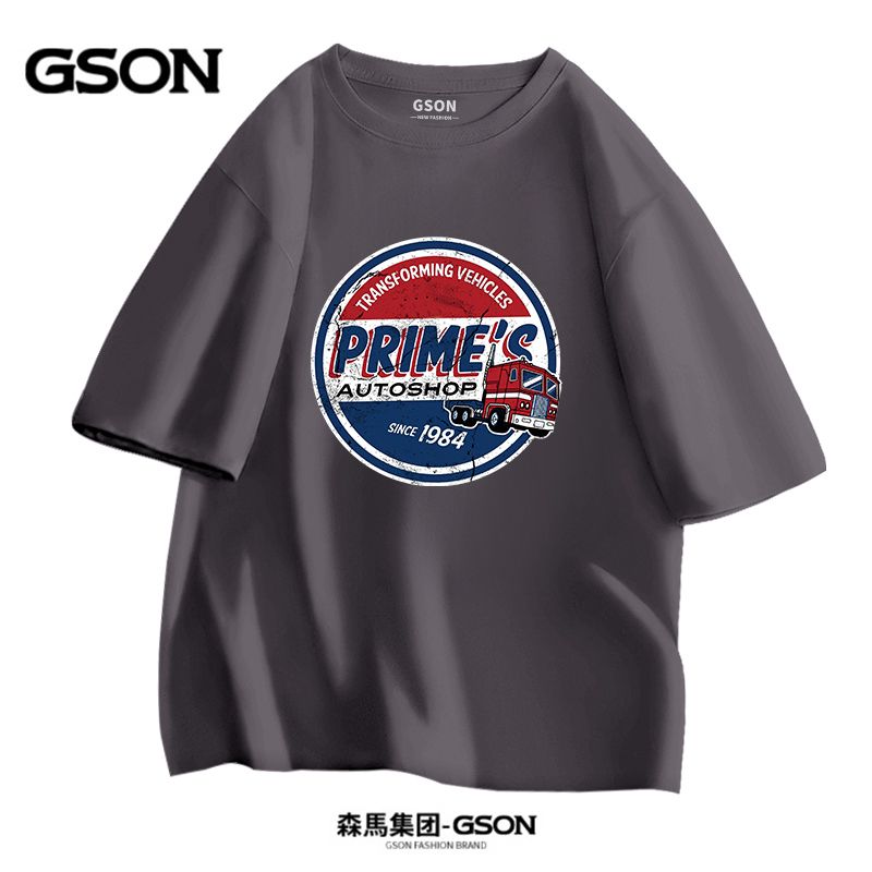 Brand GSON heavyweight pure cotton short-sleeved T-shirt men's trendy Hong Kong style clothes students loose round neck T-shirt