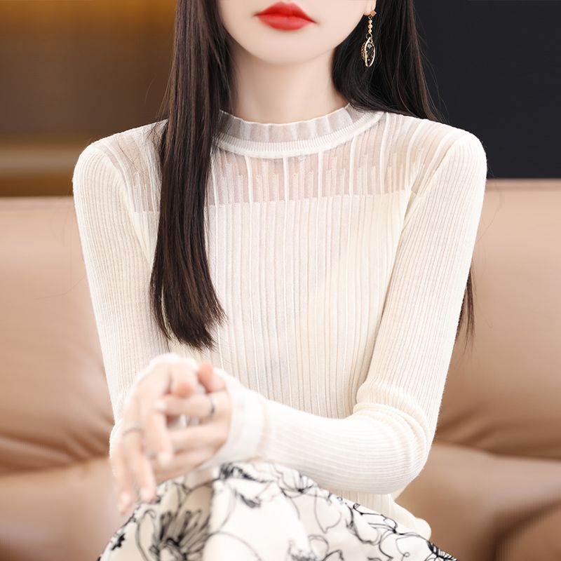 新款法式別致小上衣蕾絲打底衫女內搭半高領毛衣針織衫羊毛衫洋氣