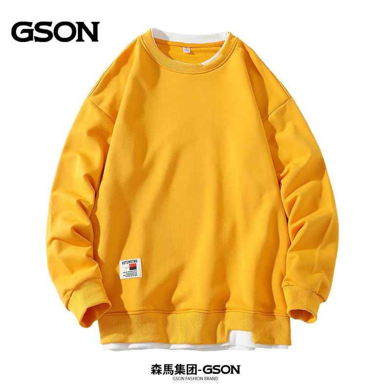 品牌GSON男裝假兩件衛衣春秋款韓版百搭套頭上衣外穿秋裝
