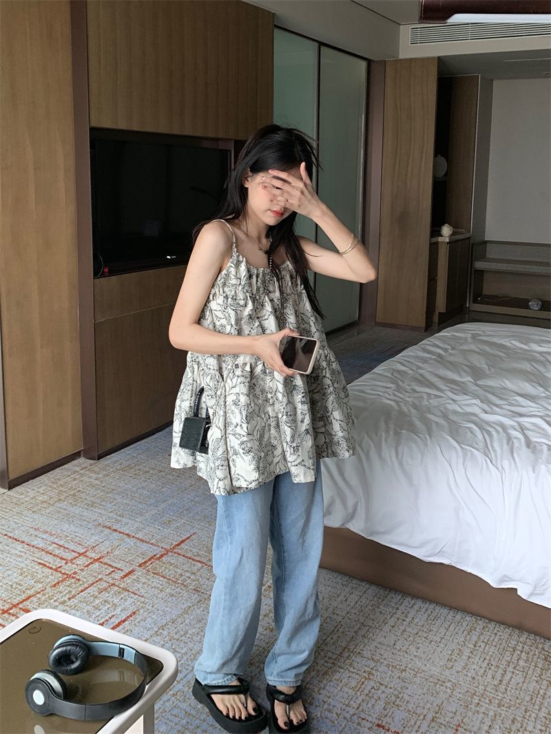 Holiday style casual suspender skirt female  summer new lazy and thin loose fluffy floral dress ins