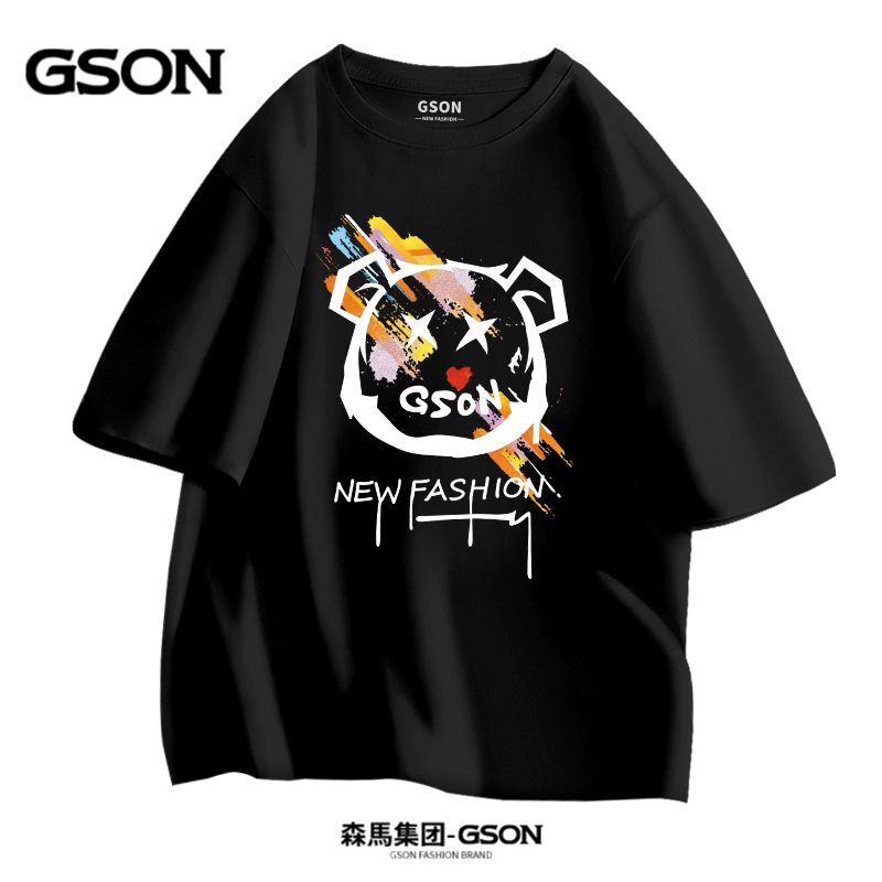 Brand GSON pure cotton short-sleeved men's Hong Kong trend inst shirt casual versatile couple half-sleeved clothes