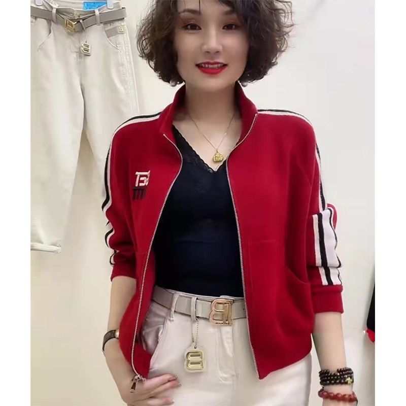 2023 spring and autumn new mother's clothing foreign style coat women's middle-aged and elderly cardigan baseball jacket jacket zipper sweater women's tide