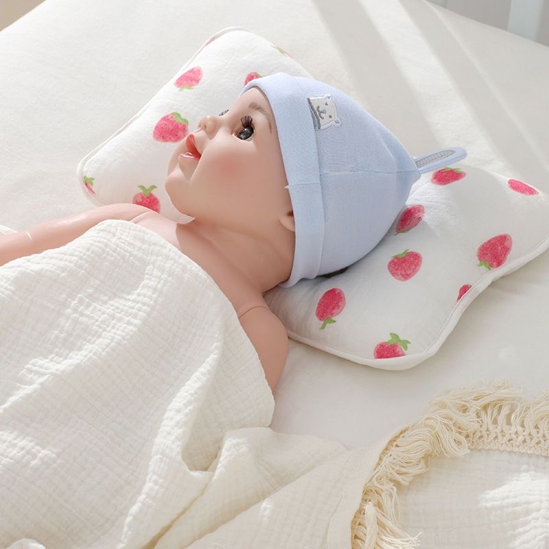 婴儿枕头纯棉纱布宝宝定型枕四季通用透气可爱新生头型防偏头矫正