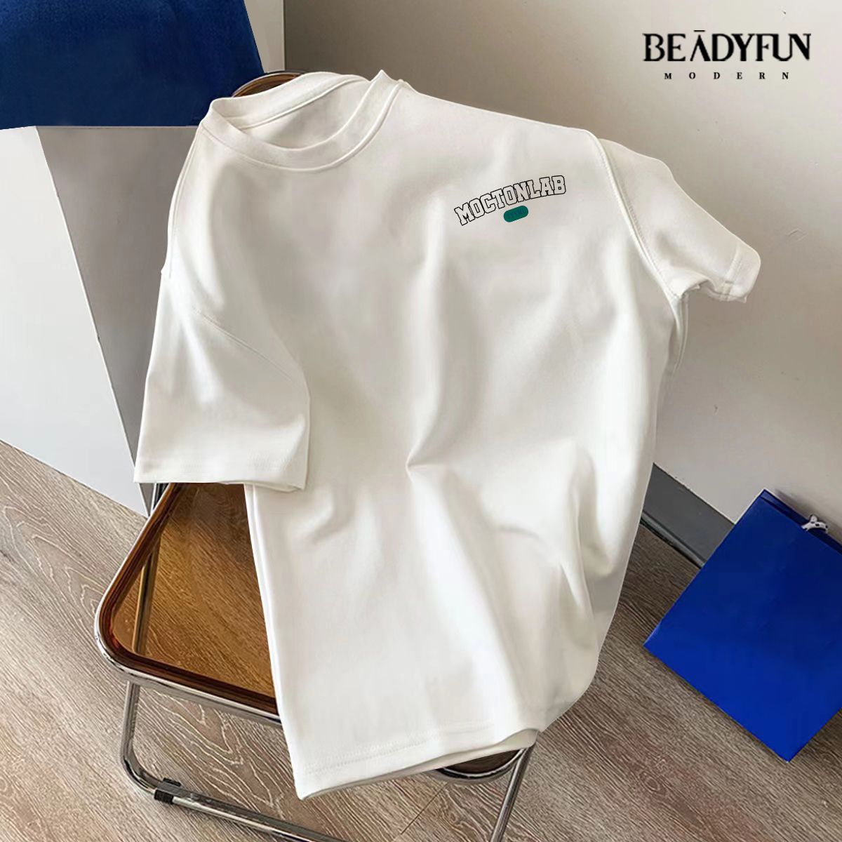 BEADYFUN小眾純棉短袖T恤男女2023夏季ins港風簡約寬鬆上衣情侶裝