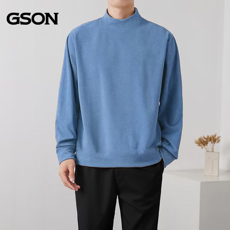 GSON男裝打底保暖衫秋冬純色長袖t恤男士半高領上衣服