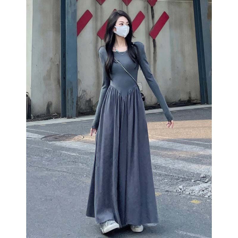 Xiaozi French Hepburn style sweet and high-end long-sleeved royal sister dress simple and tall and thin temperament princess dress