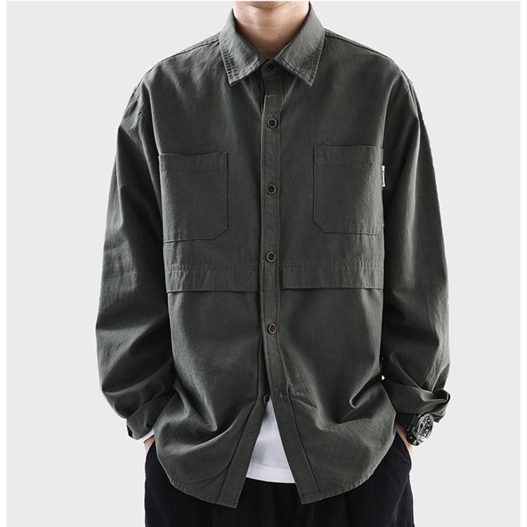 Japanese tooling shirt jacket men spring and autumn loose all-match casual cotton shirt ins cardigan jacket men