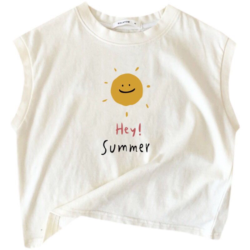 100% cotton children's baby cute smiling face sleeveless T-shirt  small and medium boys and girls vest top summer T