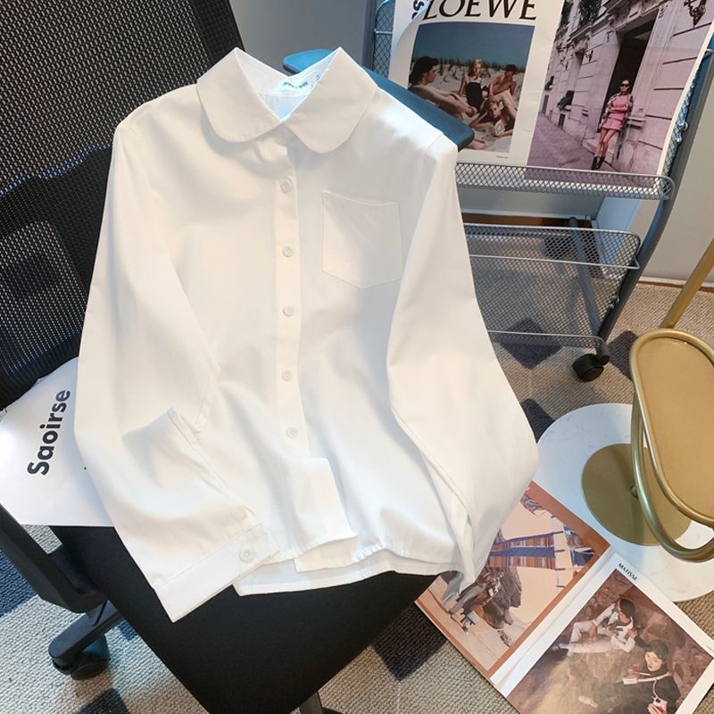 白色jk制服衬衫女长袖韩版学院风小众秋季新款女装外穿衬衣女上衣