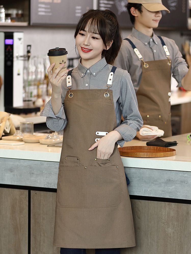 网红帆布围裙餐饮专用奶茶咖啡店美甲师超市工作服定制logo印字女