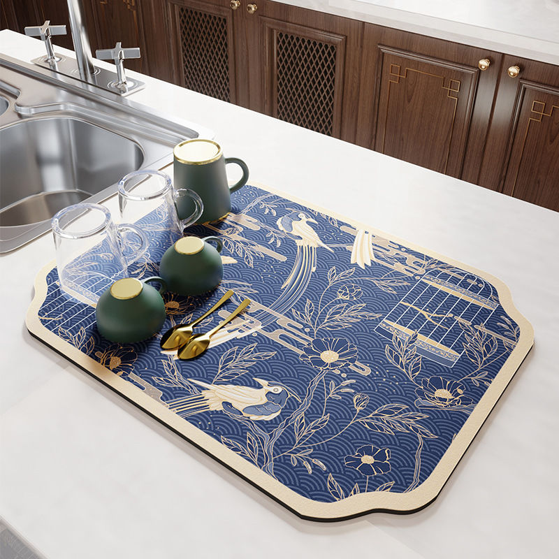 Kitchen countertop drain pad diatom mud absorbent pad desktop tableware drying pad coaster washable table mat bar mat
