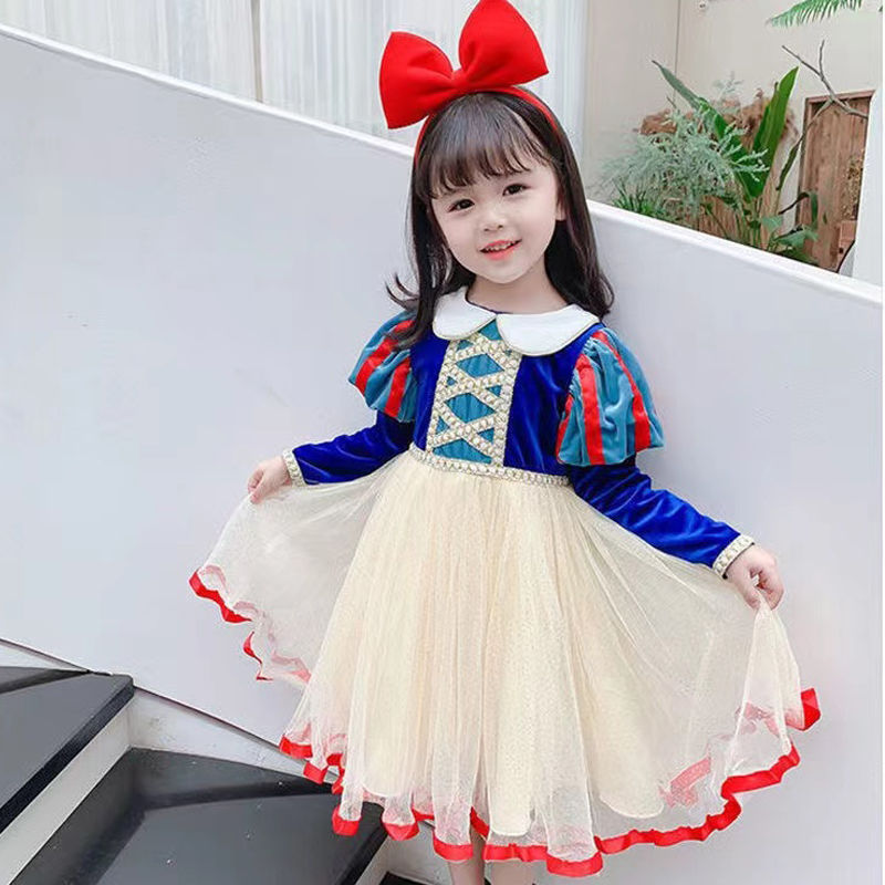 兒童白雪公主裙女童春款連衣裙春秋長袖迪士尼新款紗裙禮服裙
