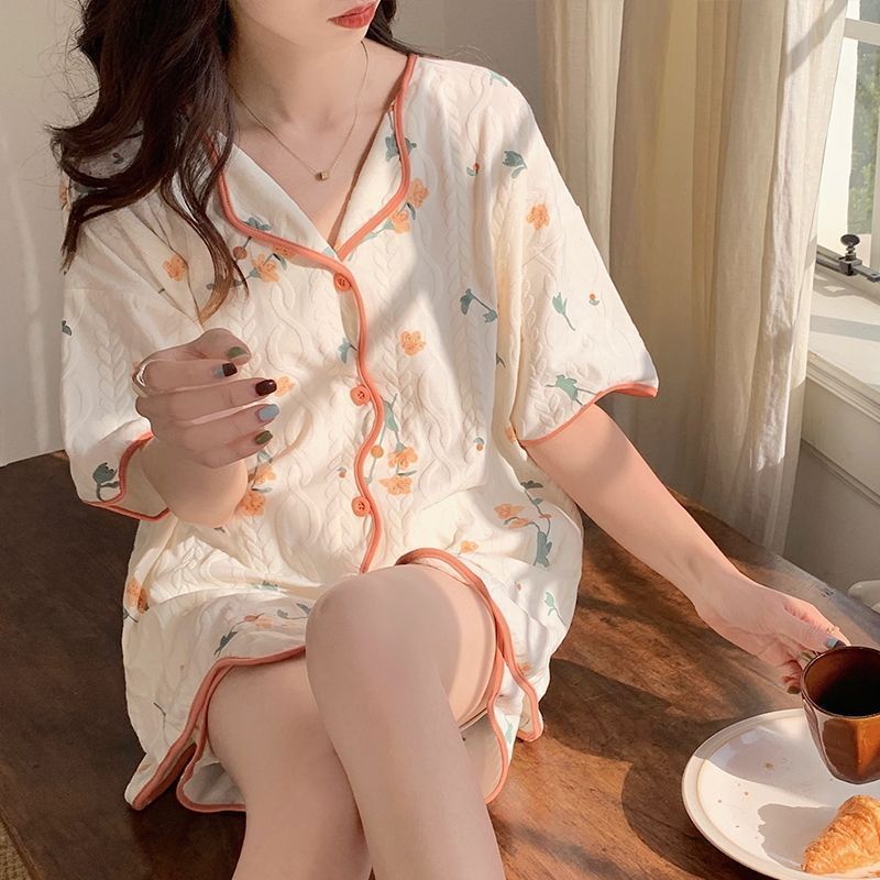  new pajamas women's summer Korean version of short-sleeved shorts thin section student suit cardigan home service can be worn outside