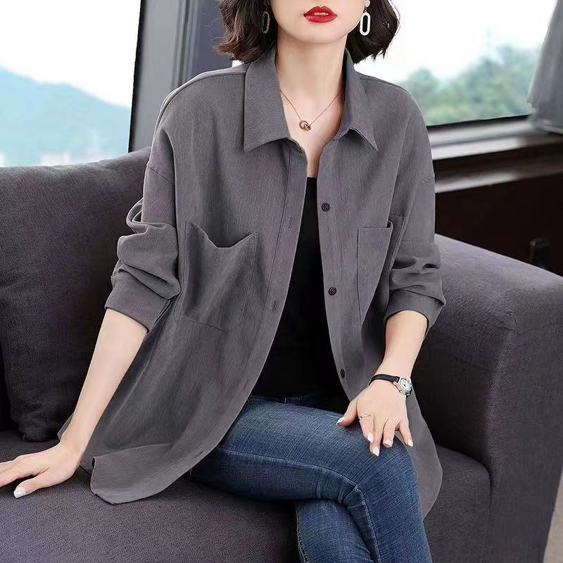 胖妹妹長袖襯衫女2023春新款韓版寬鬆襯衣純色加大加肥外套上衣女