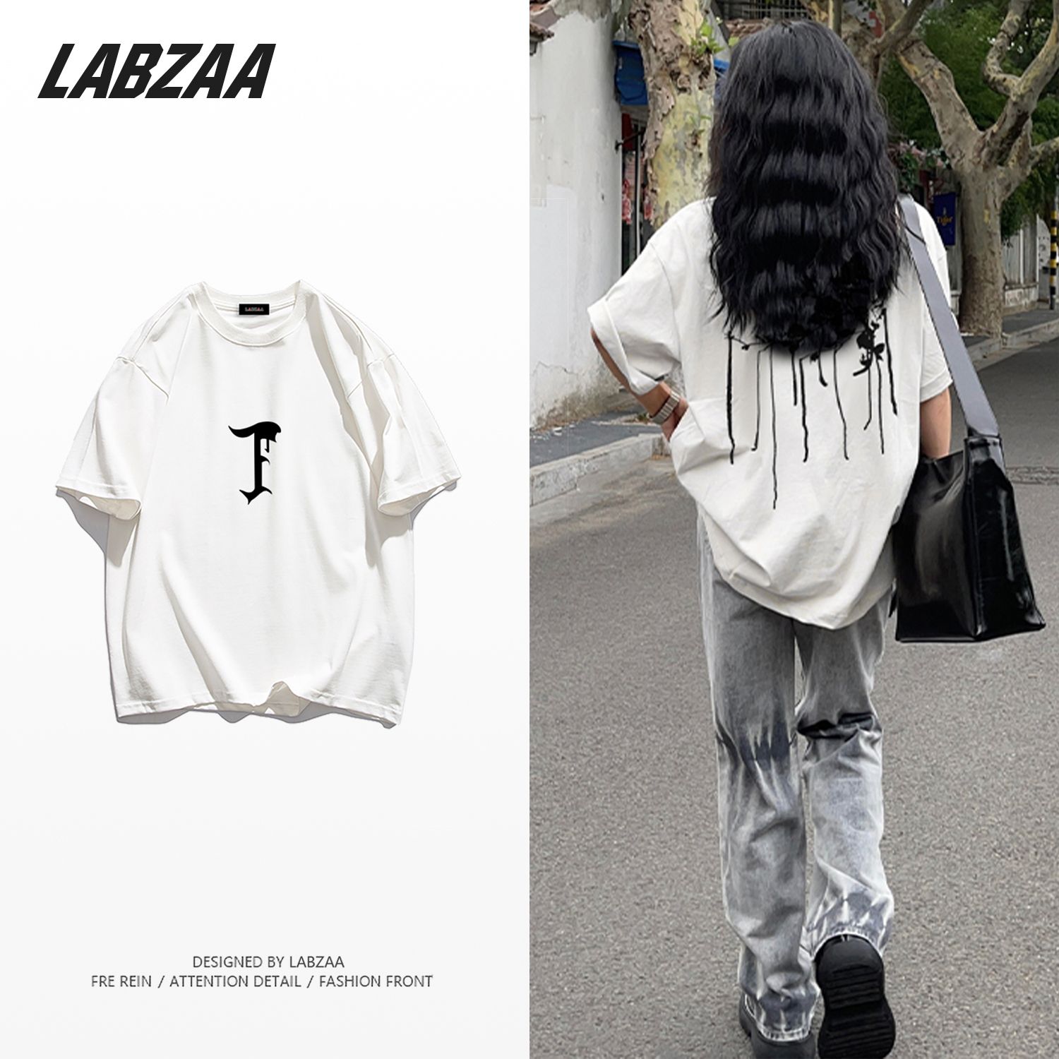LABZAA cotton American retro niche loose short-sleeved T-shirt female ins tide brand summer new couple clothes