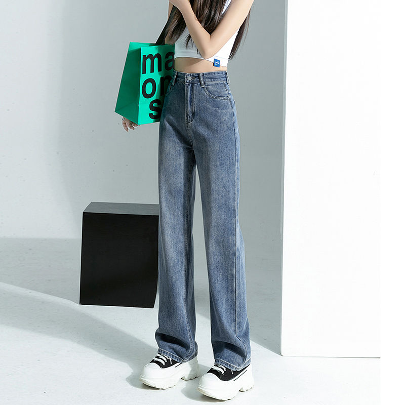 辣妹闊腿牛仔褲女2023年春秋新款休閒韓繫懷舊寬鬆直筒顯瘦拖地褲