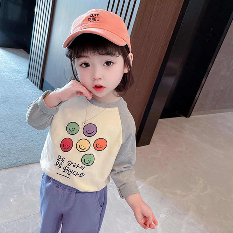 100% pure cotton girls long-sleeved t-shirt new children's tops children's spring and autumn children's clothing white tops bottoming shirt