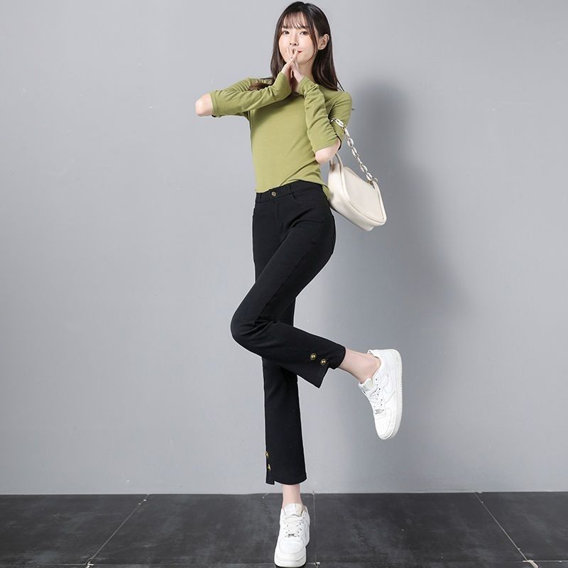 Straight-leg pants women's spring and summer all-match small casual pants 2023 new high-waist slim slim nine-point cigarette pants