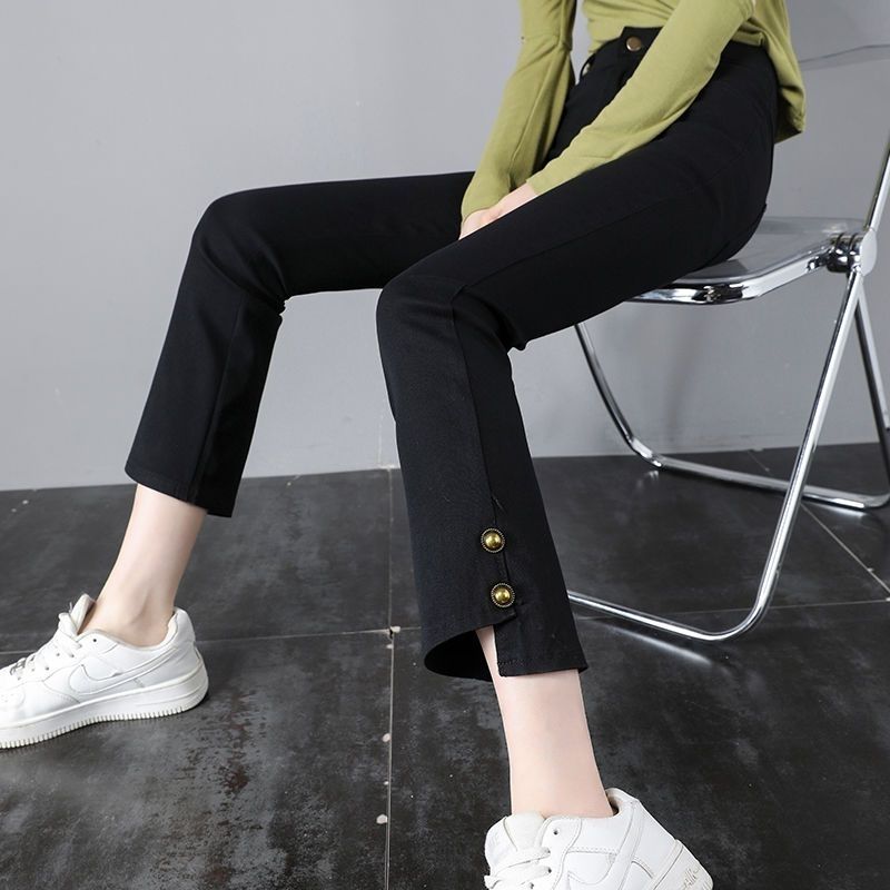 Straight-leg pants women's spring and summer all-match small casual pants 2023 new high-waist slim slim nine-point cigarette pants