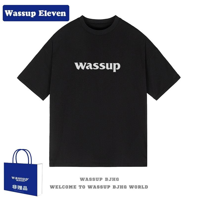 WASSUP國潮100%純棉短袖女T恤男夏季寬鬆休閒簡約百搭情侶半袖潮
