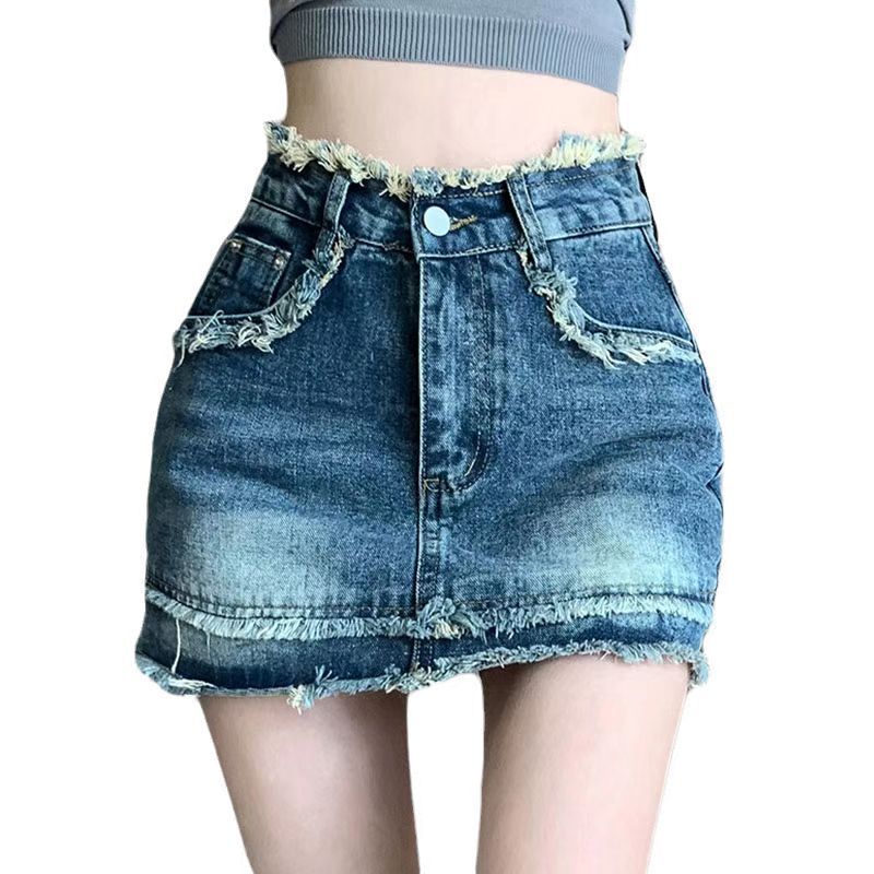 Spring 2023 Irregular Denim Short Skirt Package Hip Raw Edge A-line Skirt Female Thin High Waist One Step Skirt