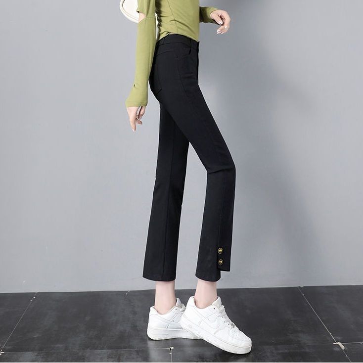 Straight-leg pants women's spring and summer all-match small casual pants 2023 new high-waist slim slim nine-point cigarette pants