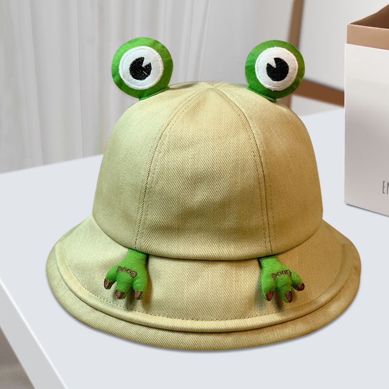 Fisherman hat female spring and autumn cute frog hat ins wind big head circumference color matching small basin hat face big fat man